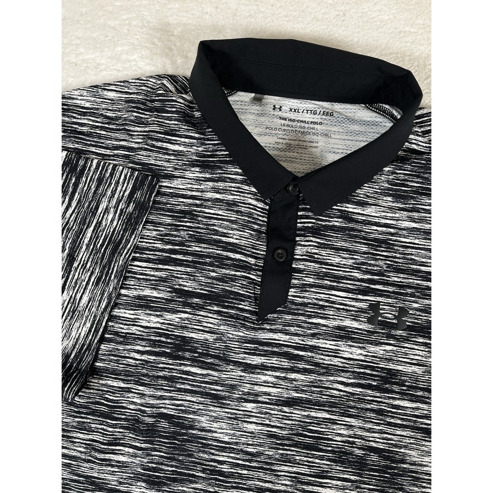 Under Armour Iso Chill Polo Shirt Men's XXL Golf Performance Stretch Black White